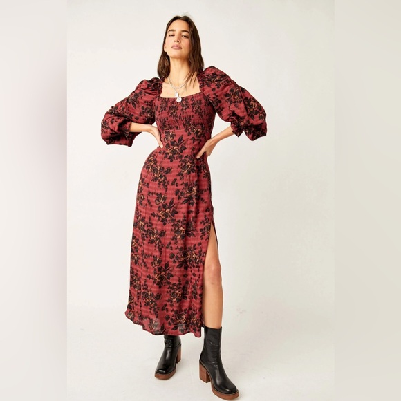 Free People Dresses & Skirts - Free People Women's Jaymes Midi Dress floral full sleeve puff